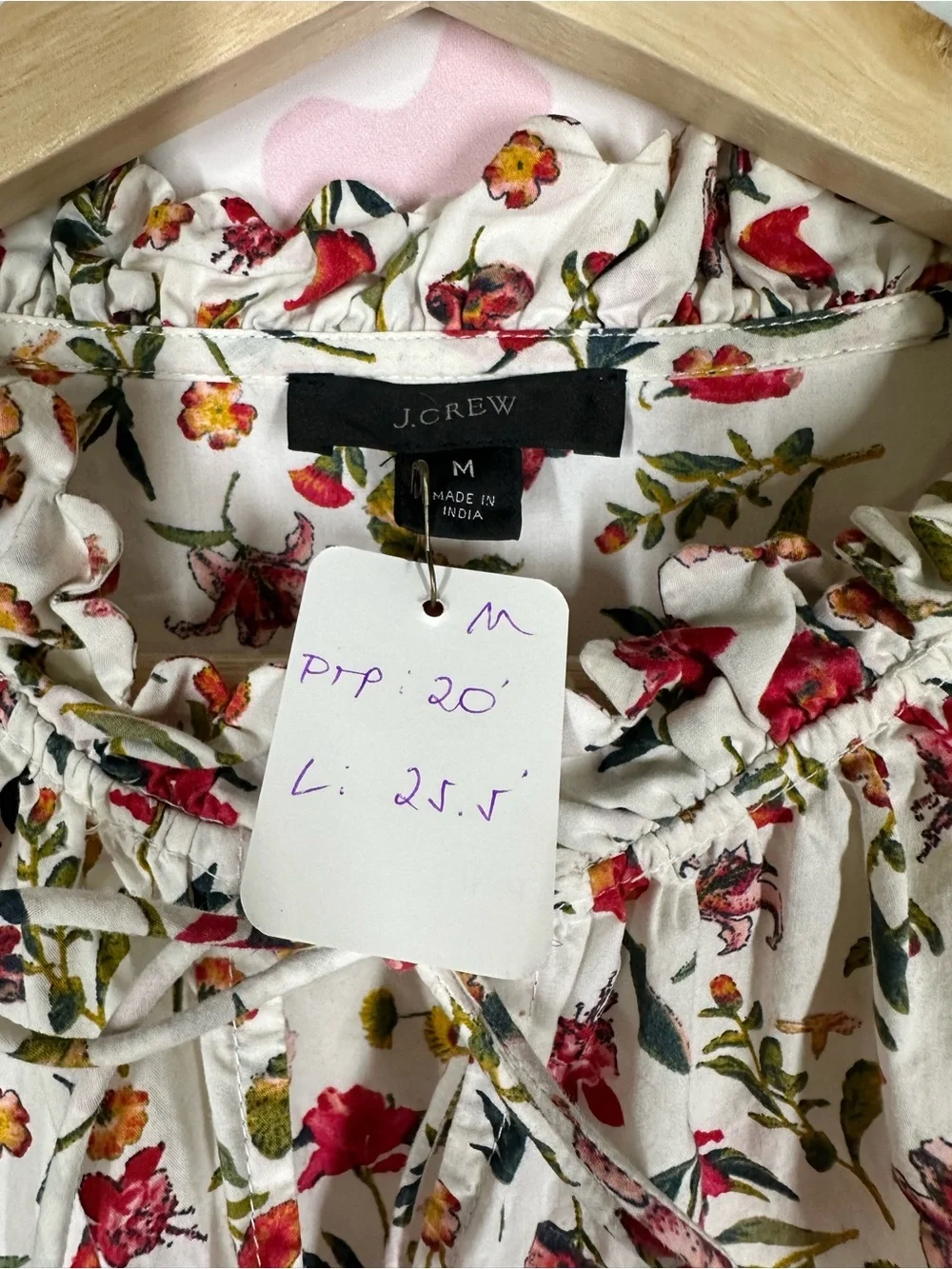 J. Crew Cream Floral Tie-Neck Blouse with Pink Yellow Blooms Top M